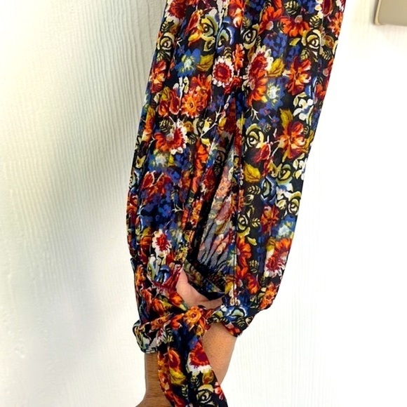 Free People - All Dolled Up Black Floral Print Mesh Long Sleeve Crop Top Size XS - Picture 5 of 15